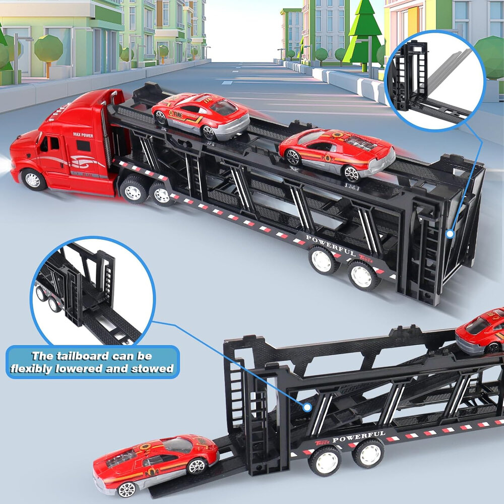 Vrachtwagen - DIE-CAST - autotransporter&nbsp;+ 2 mini auto's 3in1 - pull-back drive Truck R