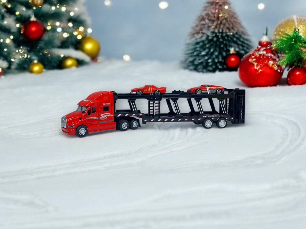 Vrachtwagen - DIE-CAST - autotransporter&nbsp;+ 2 mini auto's 3in1 - pull-back drive Truck R