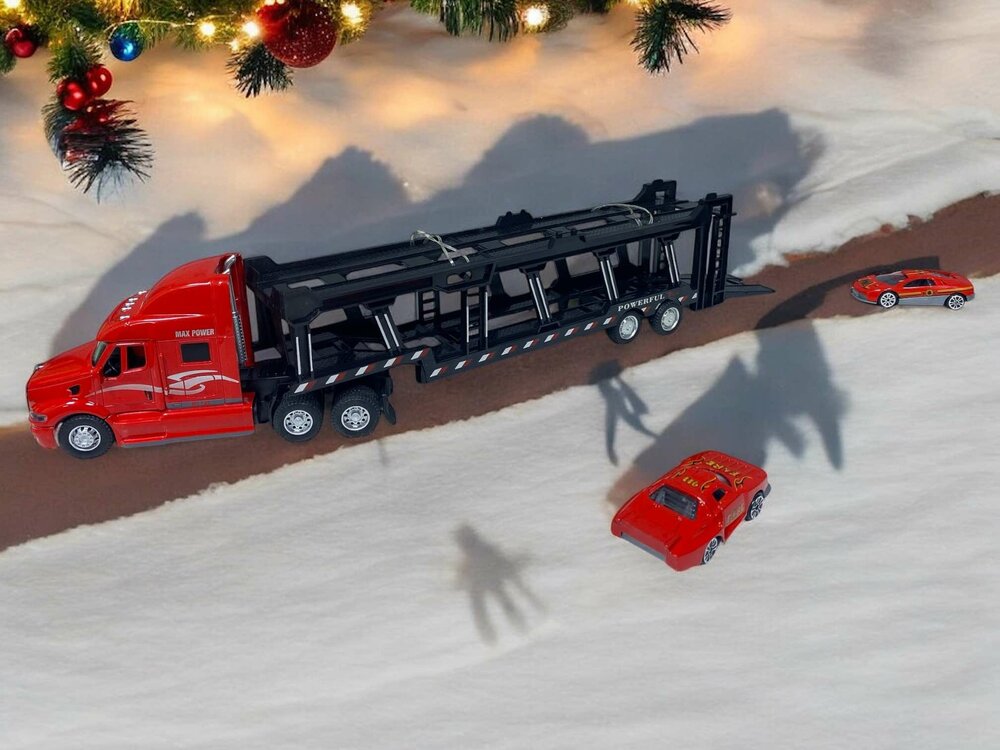 Vrachtwagen - DIE-CAST - autotransporter&nbsp;+ 2 mini auto's 3in1 - pull-back drive Truck R