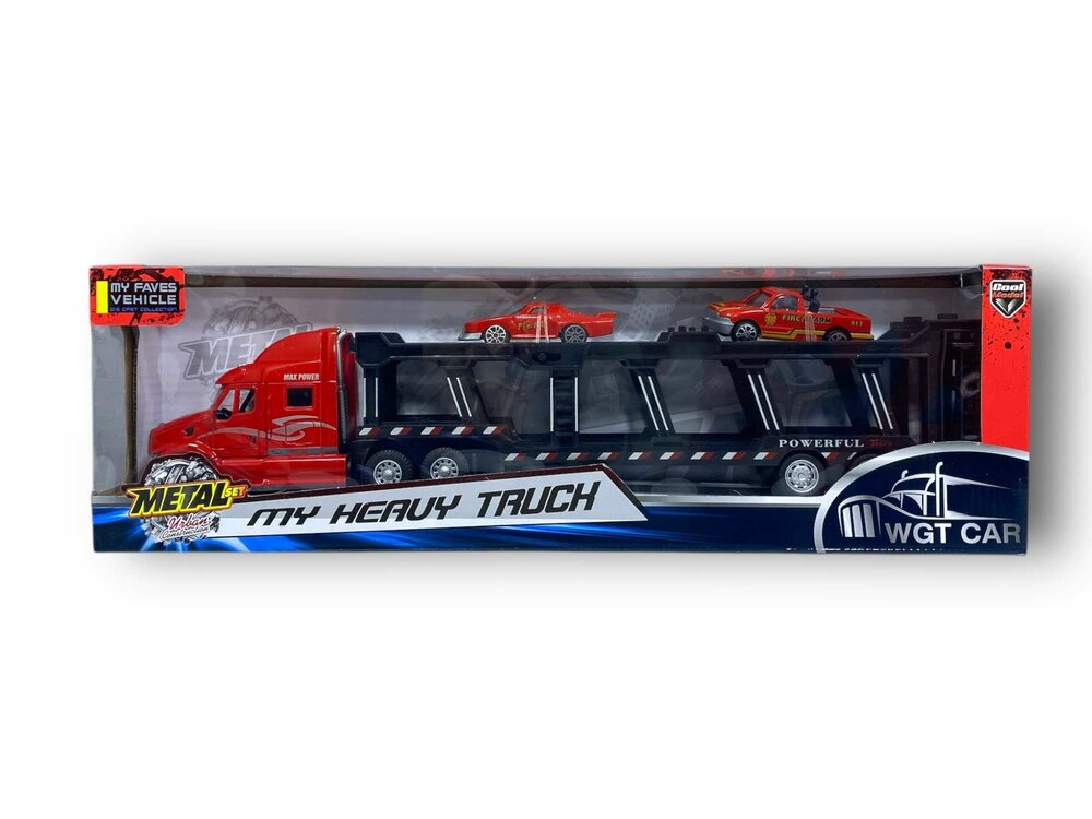 Vrachtwagen - DIE-CAST - autotransporter&nbsp;+ 2 mini auto's 3in1 - pull-back drive Truck R