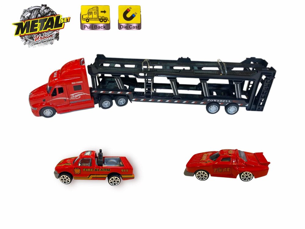 Vrachtwagen - DIE-CAST - autotransporter&nbsp;+ 2 mini auto's 3in1 - pull-back drive Truck R