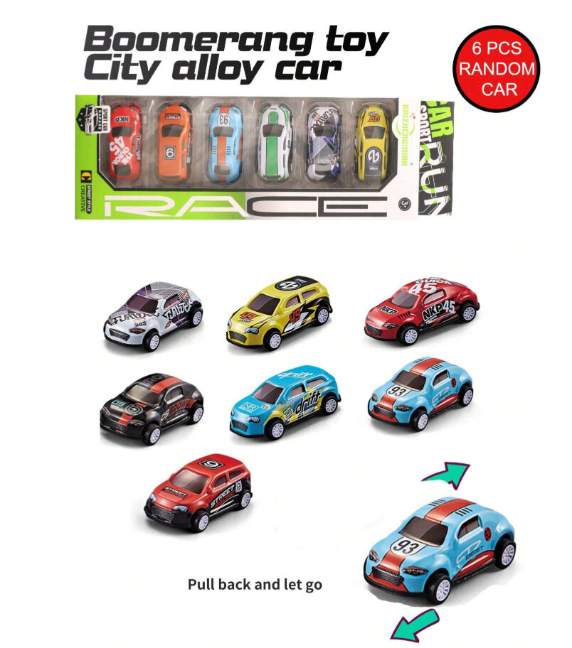 Race Sport cars - 6 verschillende mini auto's met pull back drive 