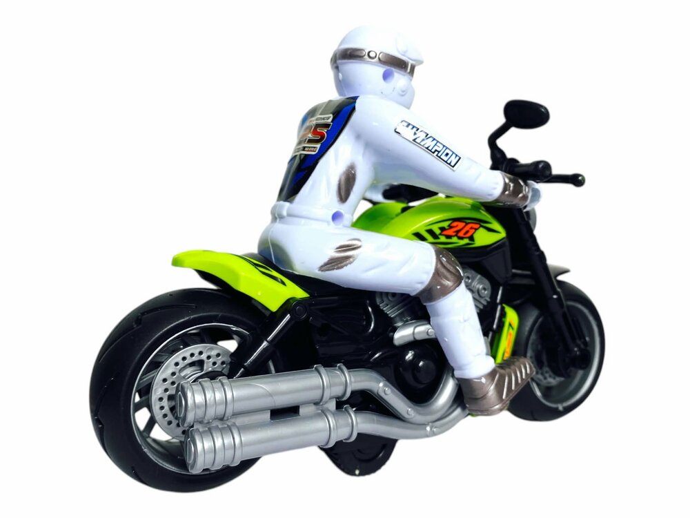 Racing motorcycle toy - with siren and light - friction drive Green