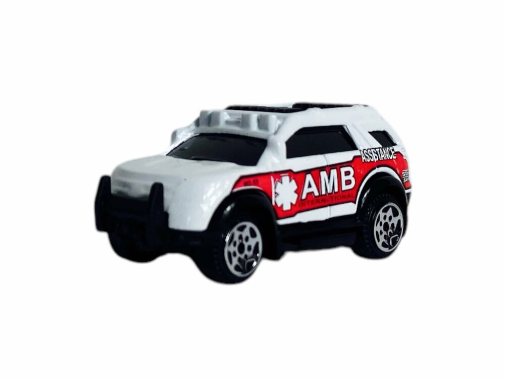 Vrachtwagen Ambulance + auto en helikopter - DIE-CAST - autotransporter + 2 mini auto's 3in1