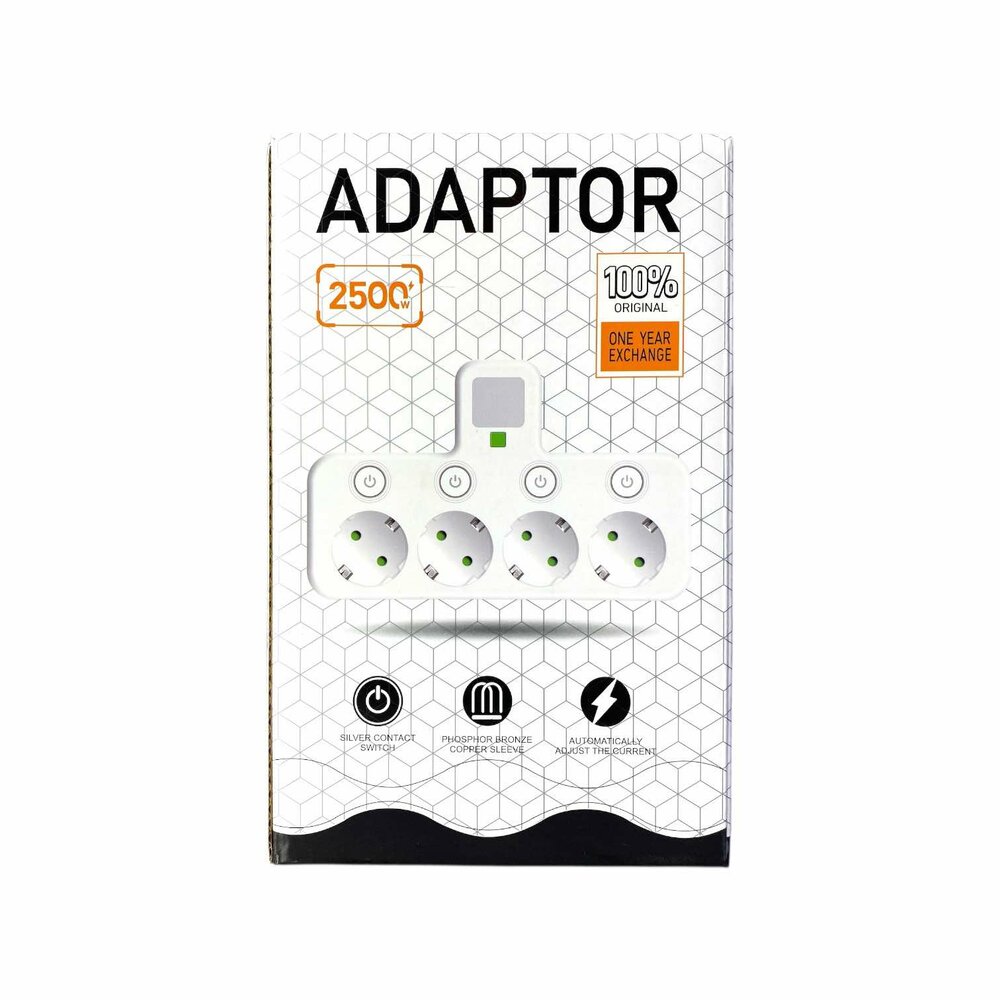 EU-stekkerdoos met 3 stopcontacten, 2 USB-poorten + 1 USB-C - 2500W
