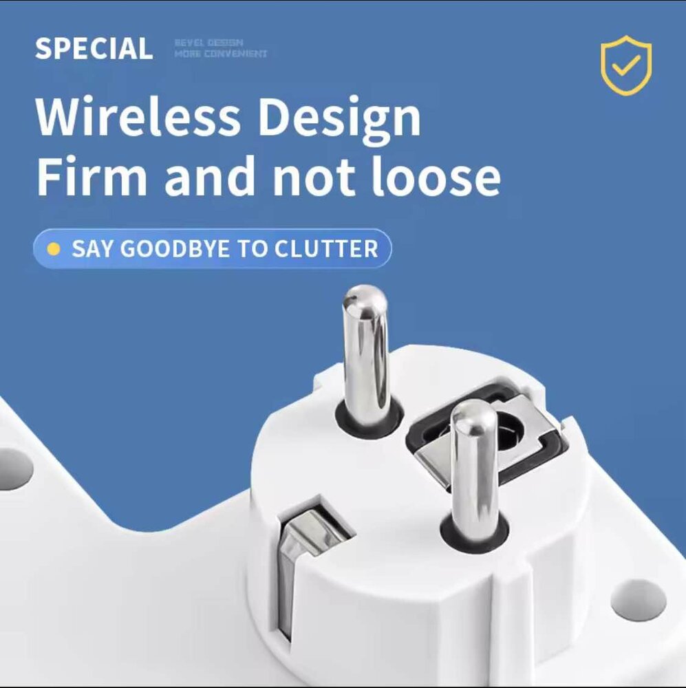 Europese stekkerdoos, 3 stopcontacten zonder verlengkabel met 2 USB 1 Type-C-poorten