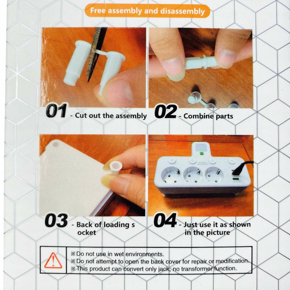 Europese stekkerdoos, 3 stopcontacten zonder verlengkabel met 2 USB 1 Type-C-poorten