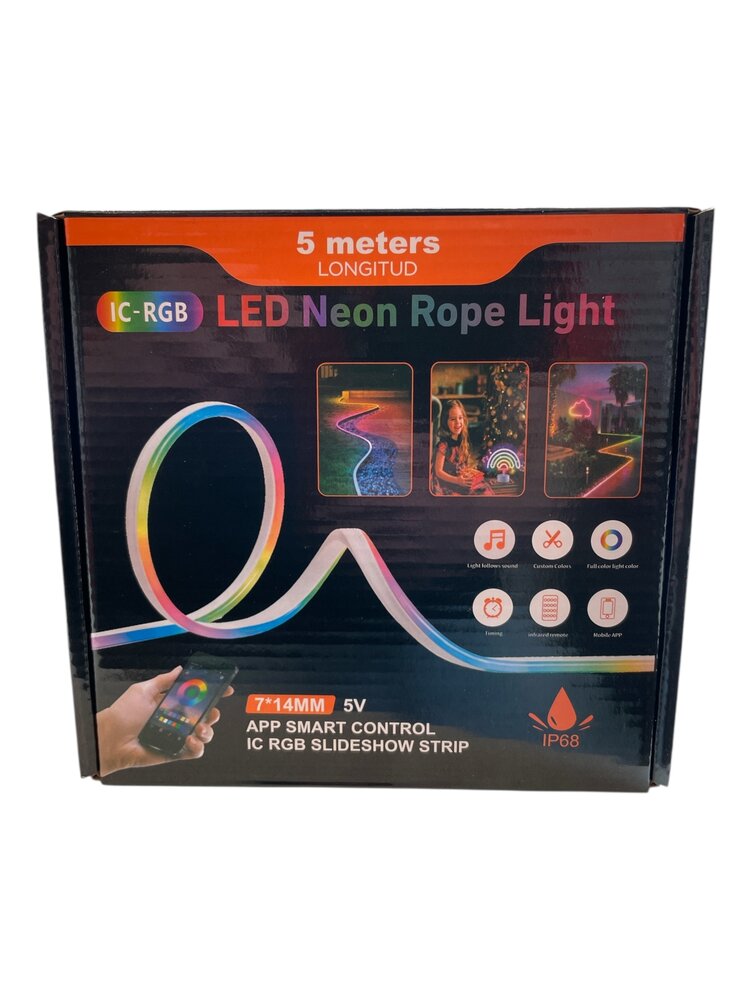 Neon Led strip licht 5M - App control en afstandsbediening - IC-RGB - 7*14MM