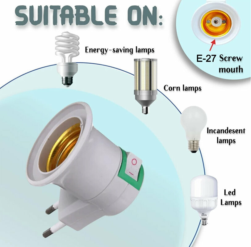 Stekker EU met E27 fitting + aan/uit schakelaar E27 - geel-