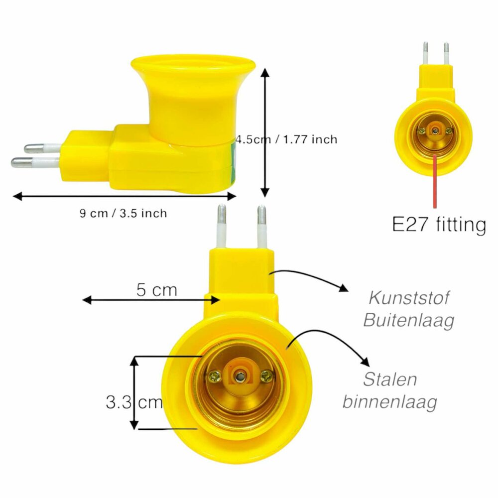 Stekker EU met E27 fitting + aan/uit schakelaar E27 - geel-