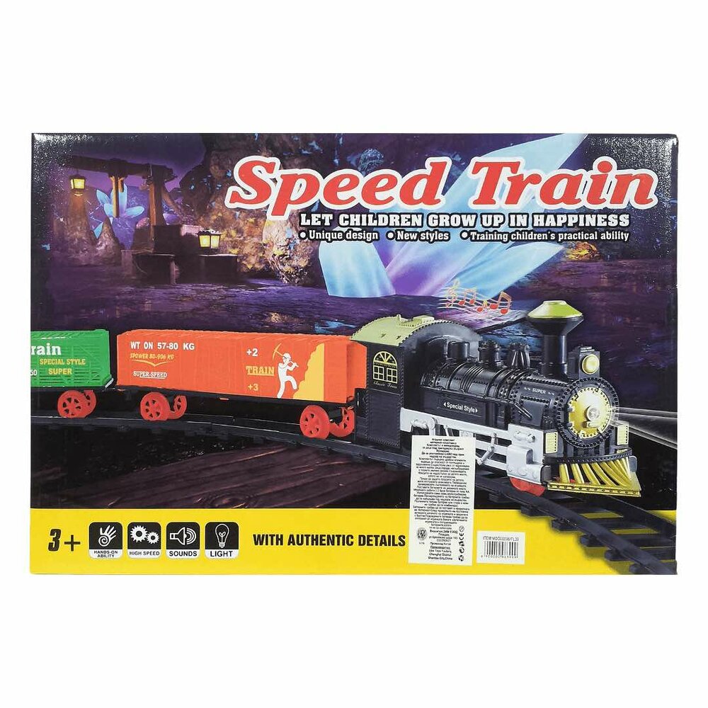 Electric train - Classic - With wagons, track and LED light - Railway wagon - 9 parts (74X74 cm)
