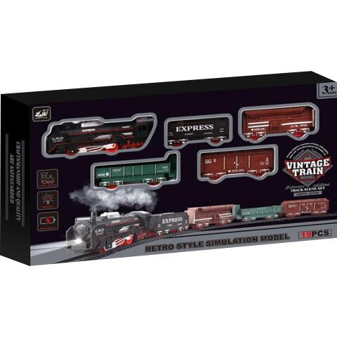Elektrische trein - Klassieke - Met wagons, rails en ledverlichting - Spoorrijtuig - 19 onderdelen vintage trein