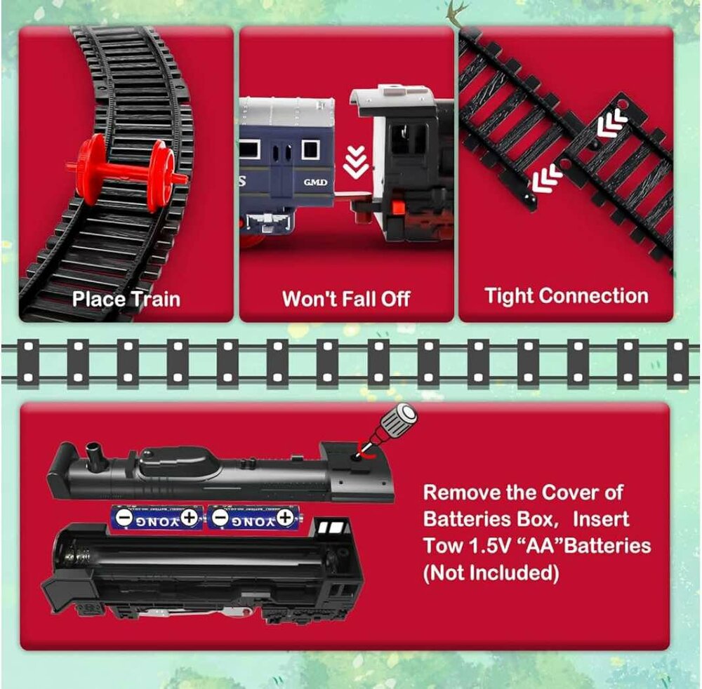 Elektrische trein - Klassieke - Met wagons, rails, geluid en led verlichting - Spoorrijtuig - 19 onderdelen vintage trein