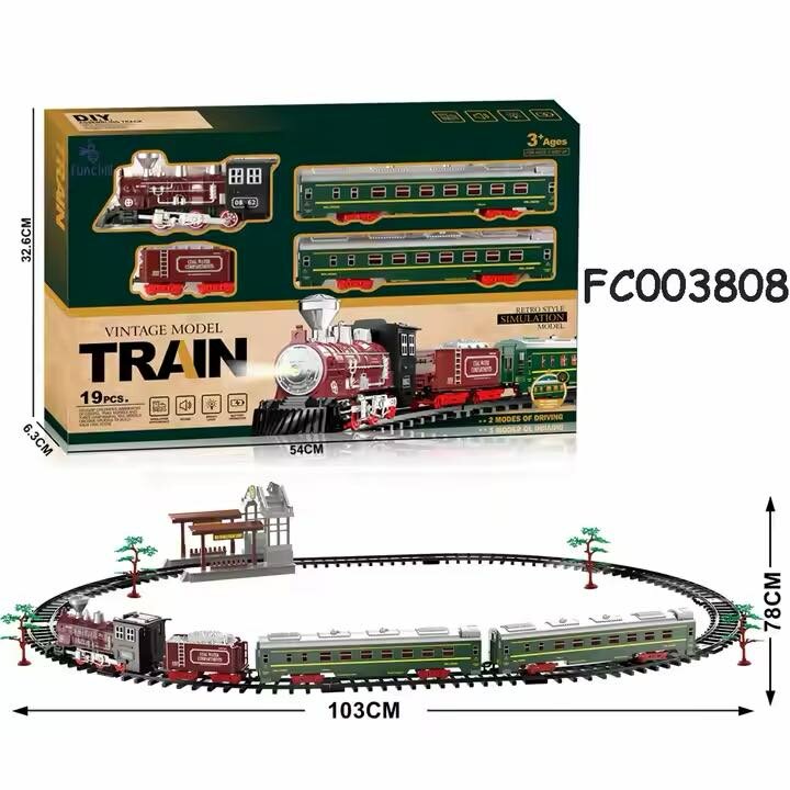 Elektrische trein - Klassieke - Met wagons, rails, geluid en led verlichting - Spoorrijtuig - 19 onderdelen vintage trein