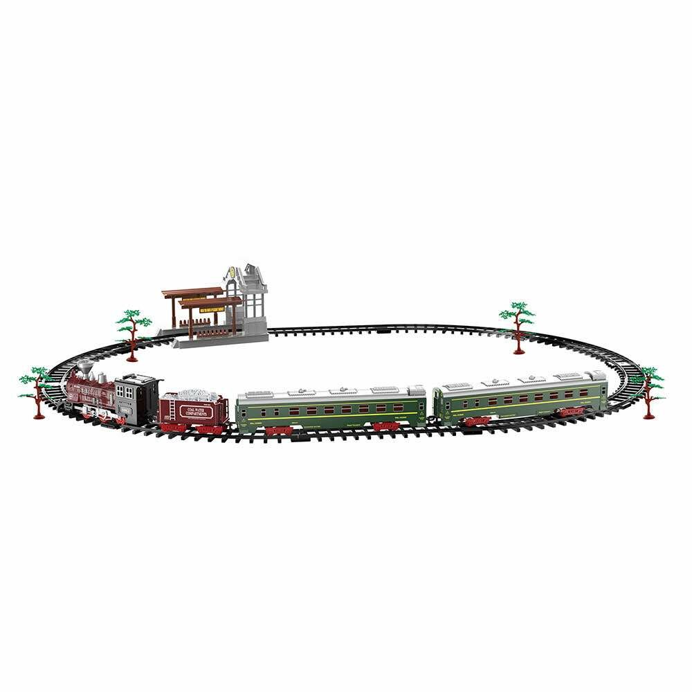 Elektrische trein - Klassieke - Met wagons, rails, geluid en led verlichting - Spoorrijtuig - 19 onderdelen vintage trein
