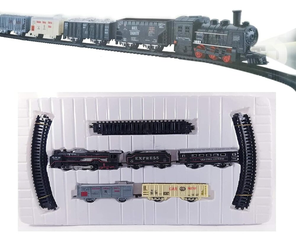 Elektrische trein - Klassieke Stoomlocomotief - Met Wagons, Spoor en LED licht - Spoorwegwagen - 19 delen