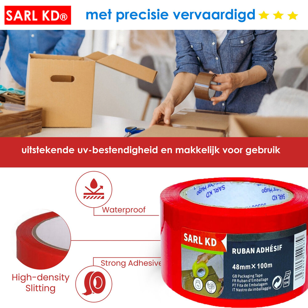 Premium Verpakkingstape Rood 48mm x 100m - Plakband - dozentape