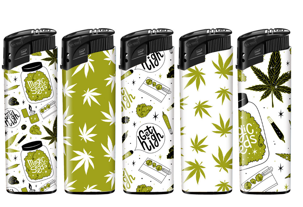 Aanstekers met Ganja Weed Print - 50 stuks - cannabis design lighters TOM&reg;