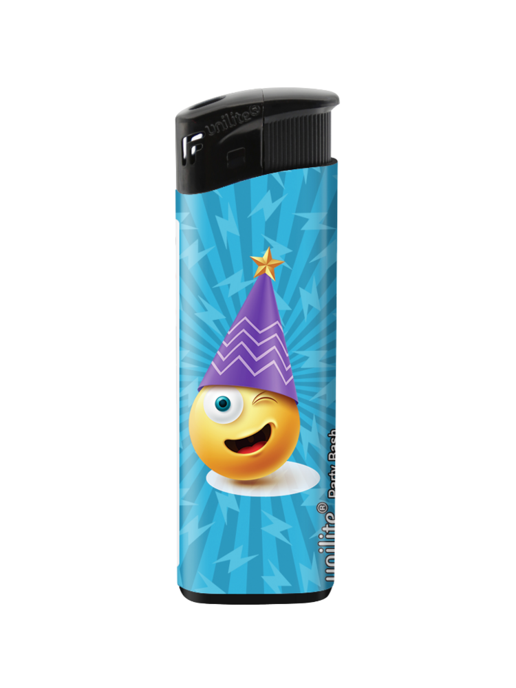 Unilite Emoji Print Lighters - Cheerful Party Bash Lighter - Refillable Fix Flame - 50 pieces per tray