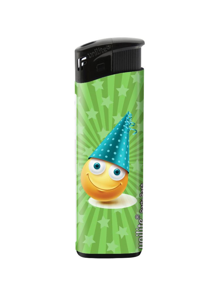 Unilite Emoji Print Lighters - Cheerful Party Bash Lighter - Refillable Fix Flame - 50 pieces per tray