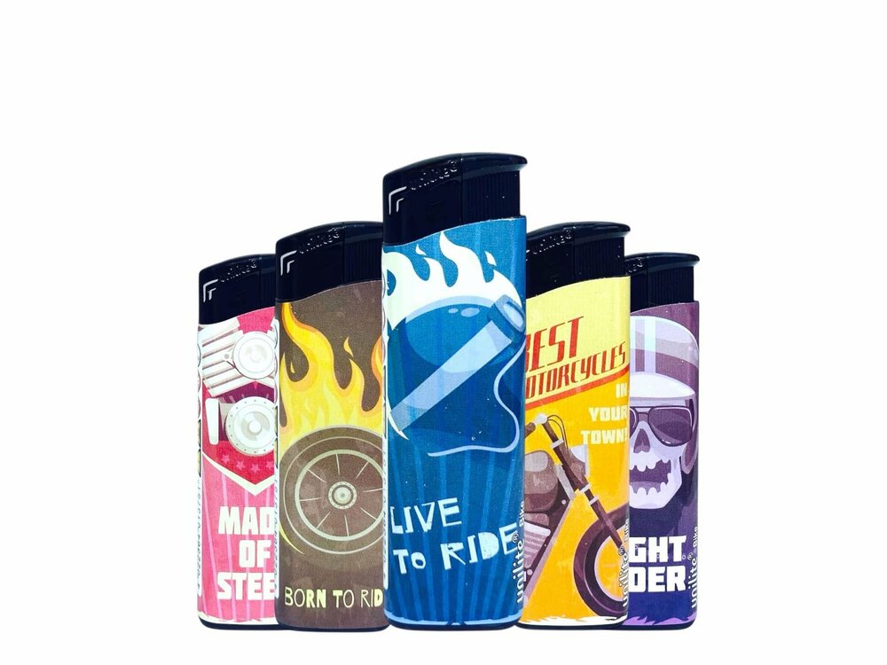 Aanstekers - klik - Navulbare Fix Flame  - 50 stuks per tray Unilite Rock-'n-roll Print