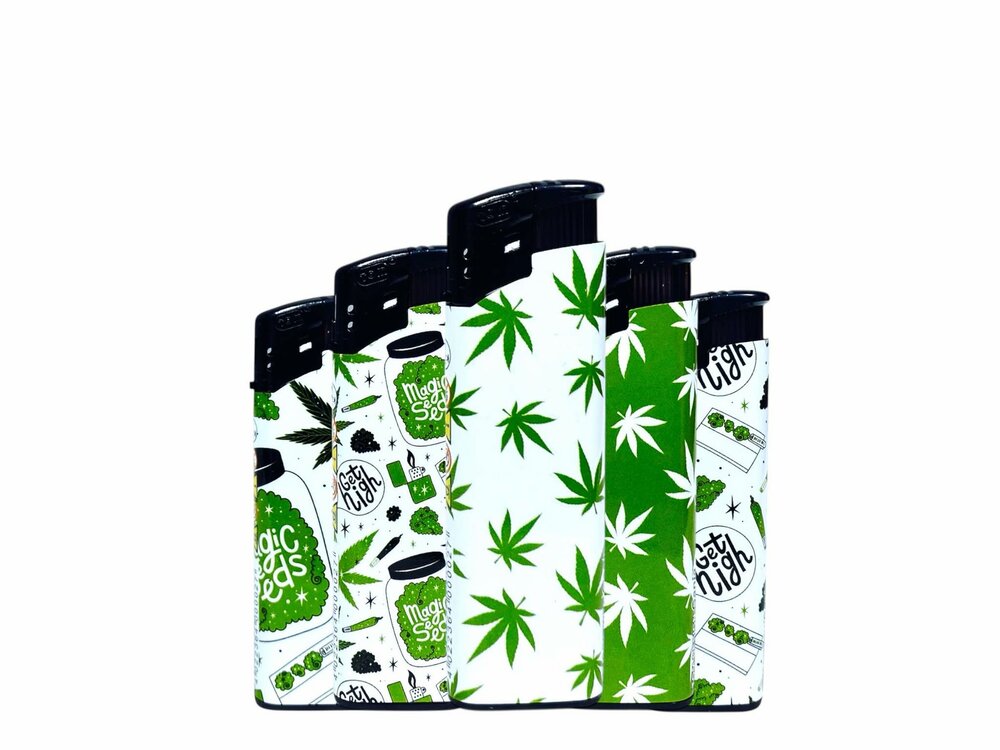 Lighters with Ganja Weed Print - 50 pieces - cannabis design lighters TOM