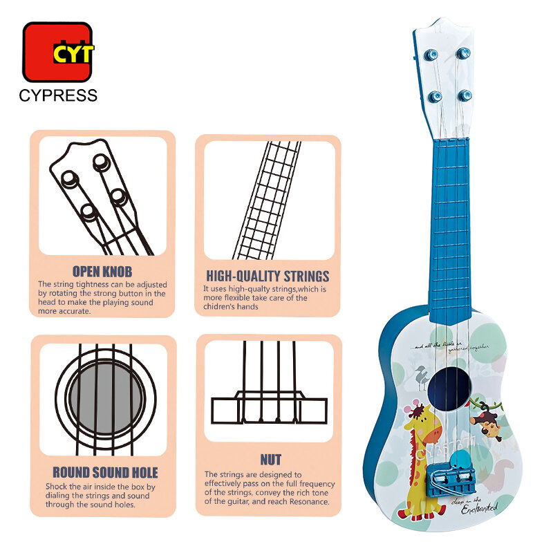 Gitaar met giraf print - blauw 54cm
