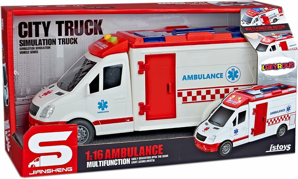 Ambulance speelgoed met licht en sirene geluidseffecten - door wrijving aangedreven wielen 