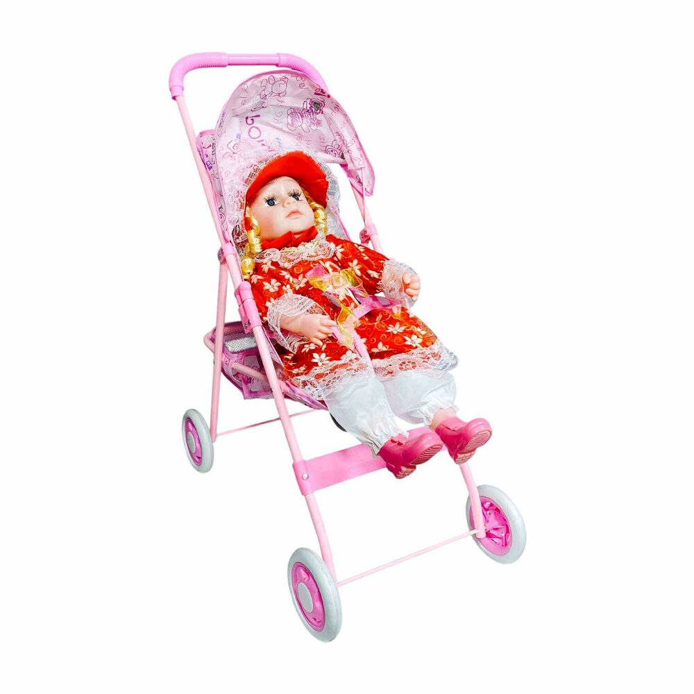 Doll Pram pink dotted