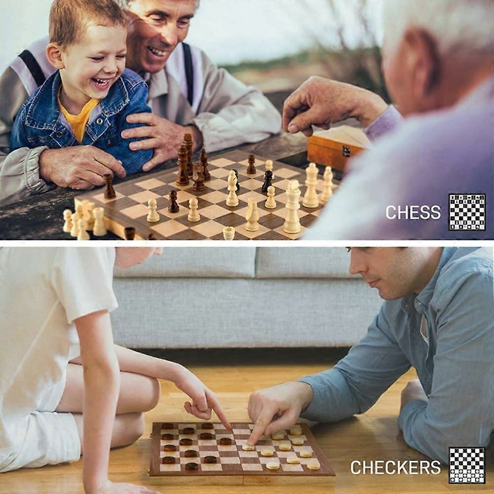 Chess &amp; Checkers - Magnetische Schaak- en Dambord 39x39 - Inklapbare 2-in-1 Hout - Met ReisTas