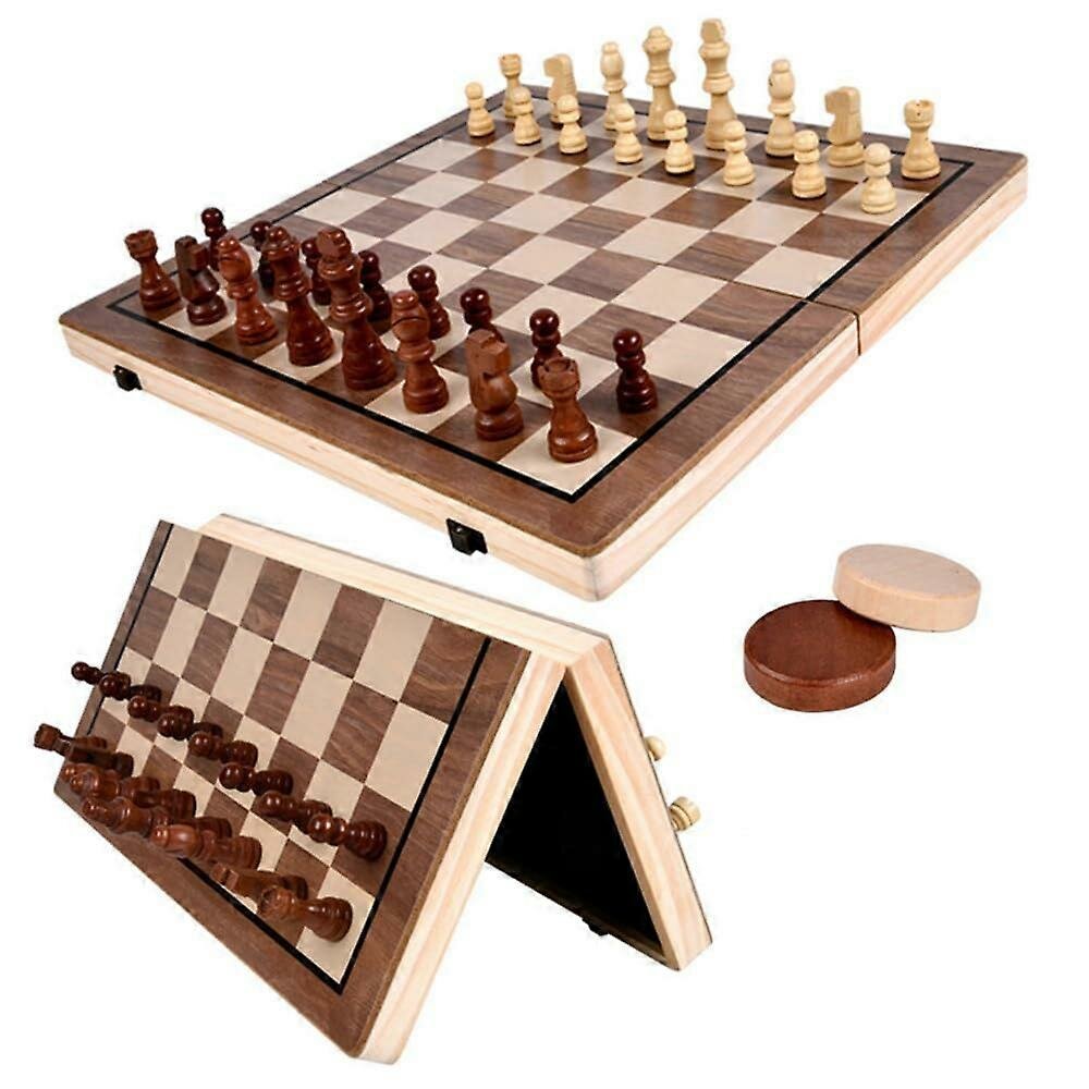 Chess &amp; Checkers - Magnetische Schaak- en Dambord 39x39 - Inklapbare 2-in-1 Hout - Met ReisTas