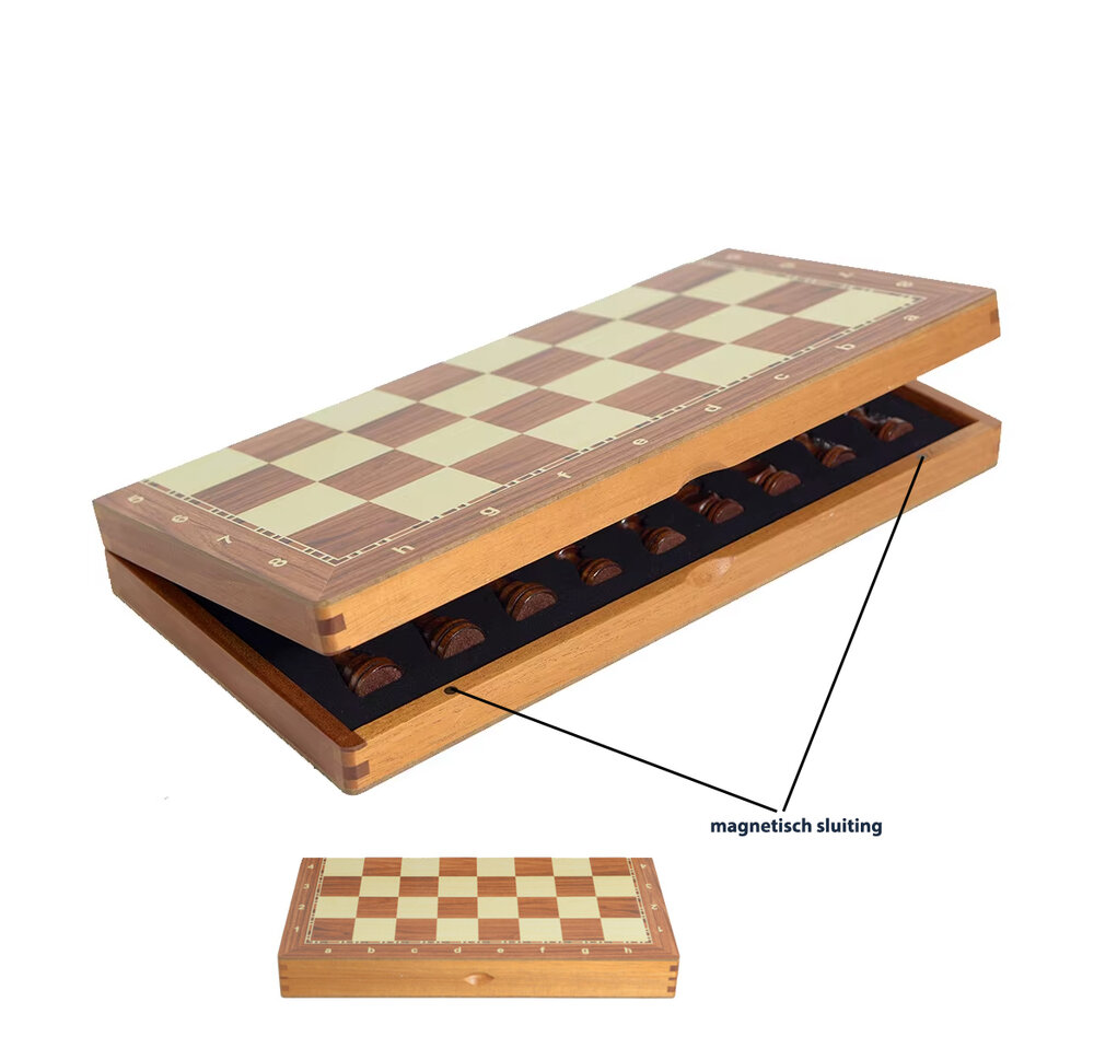 Magnetische Schaakset van hout - Met Ge&iuml;ntegreerde Sluiting - 38.8cm Schaakbord