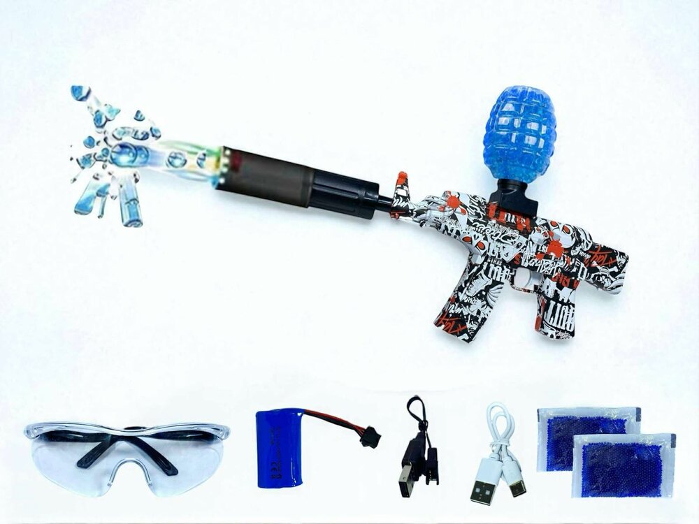 Gel Blaster AK47 Rood - Luminous Silencer met Led licht - compleet set - oplaadbaar - 45 cm + 2 zakjes gelballen