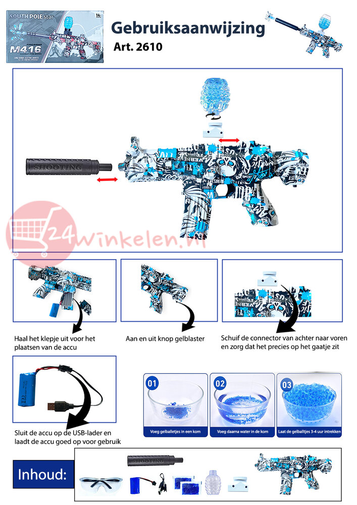Gel Blaster - Electric Gun - Blue Graffiti - Complete Set Including Gel Balls - Rechargeable - 48CM