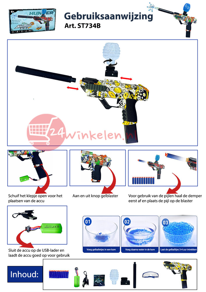 Shooting Elite Gelblaster - HUNTER- LED LIGHT - compleet set  + pijlen - 5000 balletjes - oplaadbaar - 42.5 CM