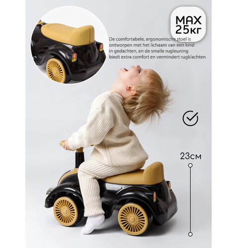 Classic Luxury Retro Car - Loopauto 55CM - Zwart - muziek &amp; lichtjes
