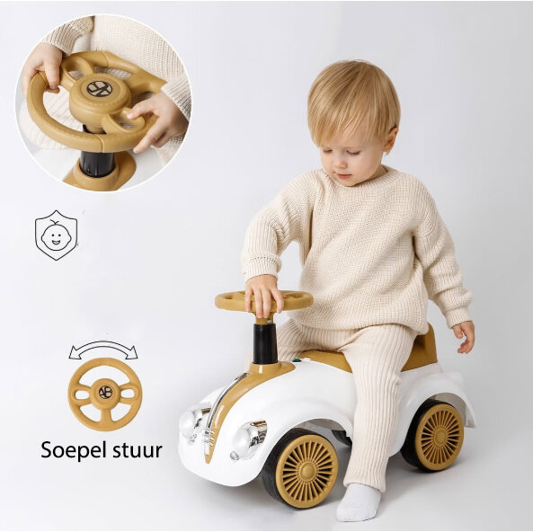 Classic Luxury Retro Car - Loopauto 55CM - Wit - muziek &amp; lichtjes