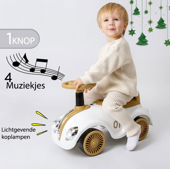 Classic Luxury Retro Car - Loopauto 55CM - Wit - muziek &amp; lichtjes