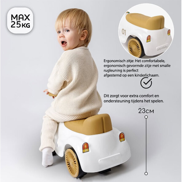 Classic Luxury Retro Car - Loopauto 55CM - Wit - muziek &amp; lichtjes