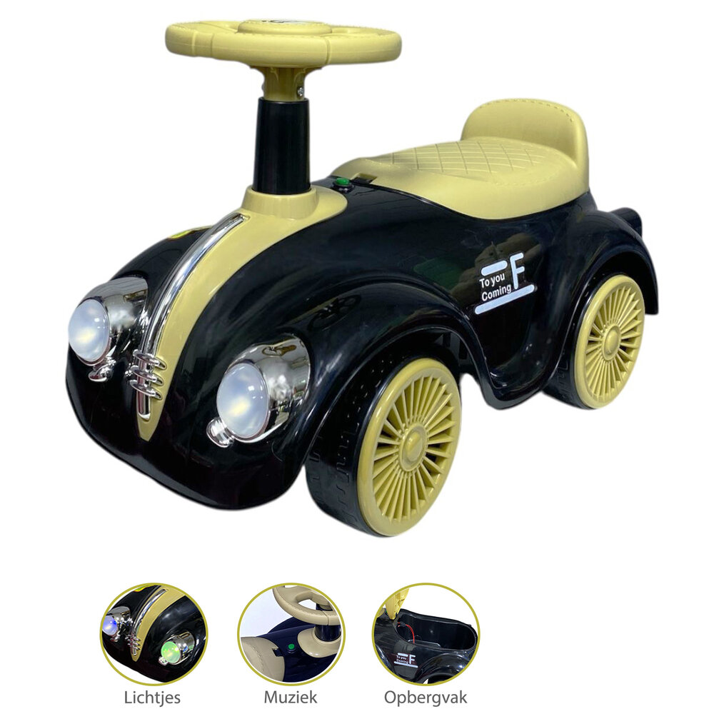 Classic Luxury Retro Car - Loopauto 55CM - Zwart - muziek &amp; lichtjes