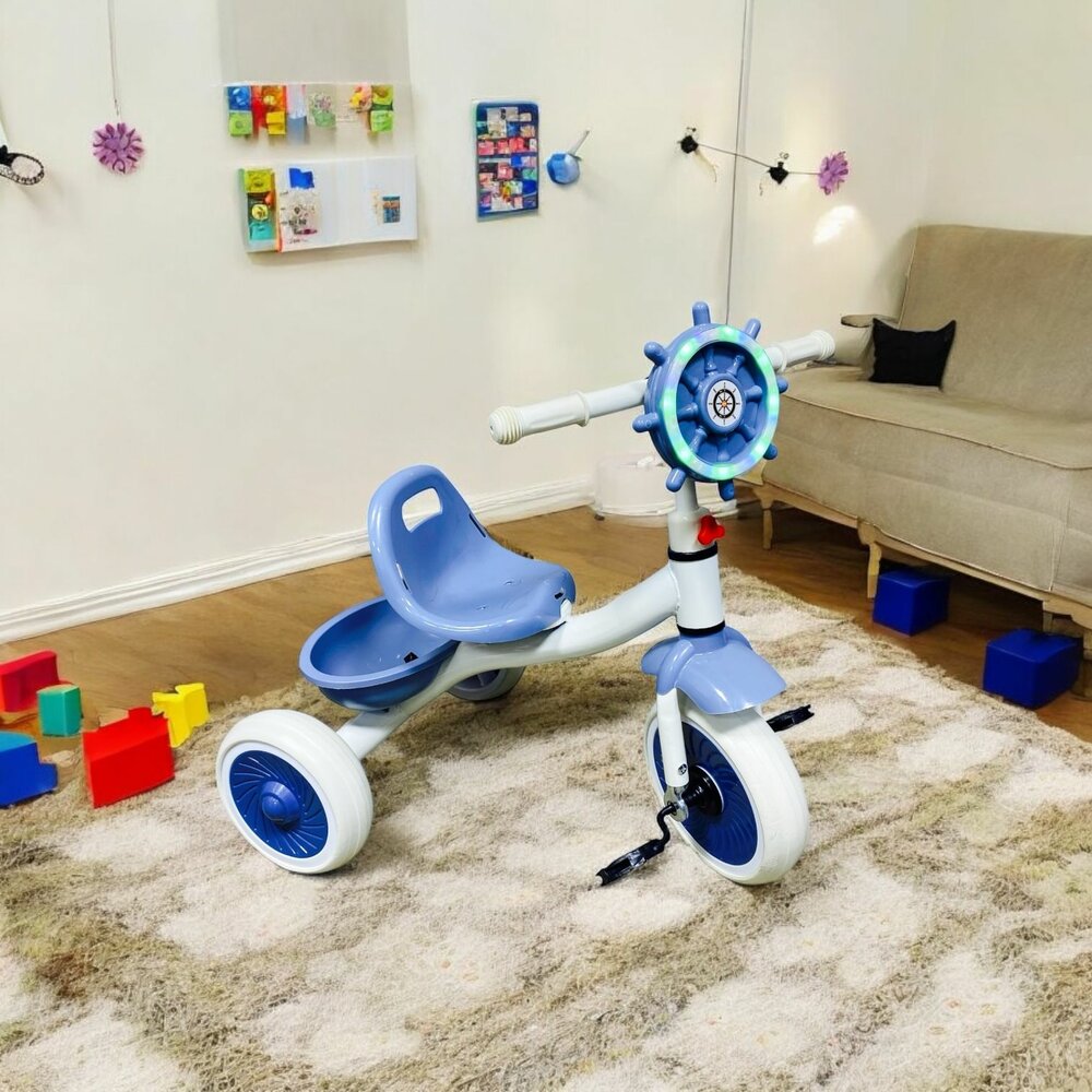 Driewieler kinderfiets - blauw - met pedalen - licht&amp;geluid 63CM