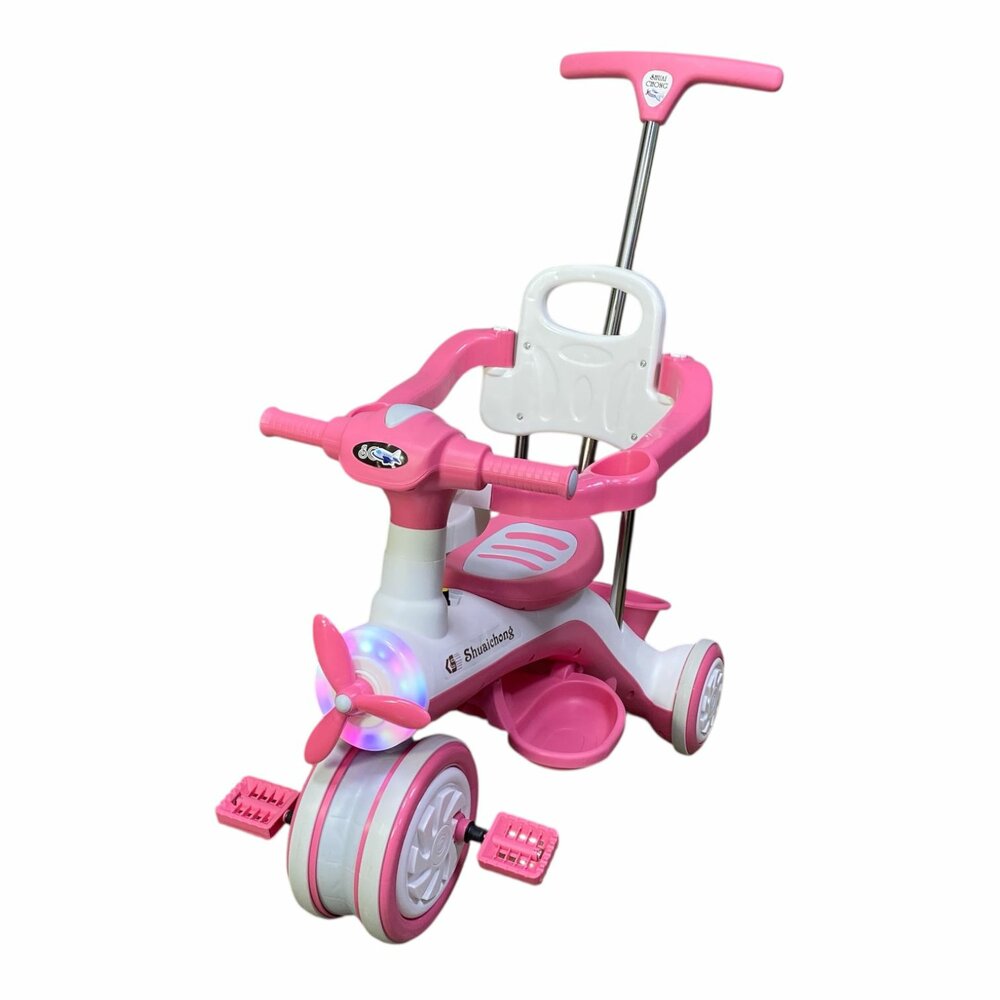 Kinder driewieler met duwstang - Muziek en Licht - Roze