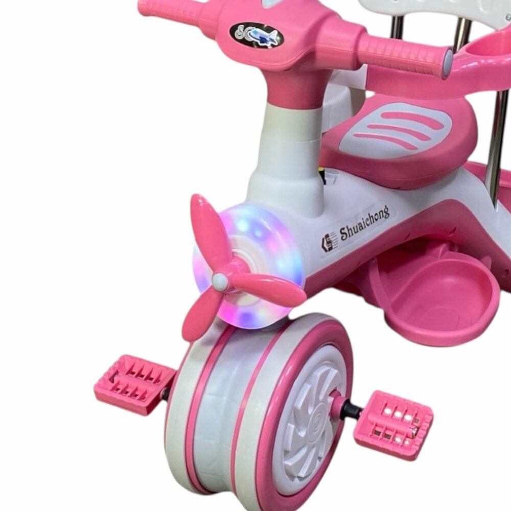Kinder driewieler met duwstang - Muziek en Licht - Roze