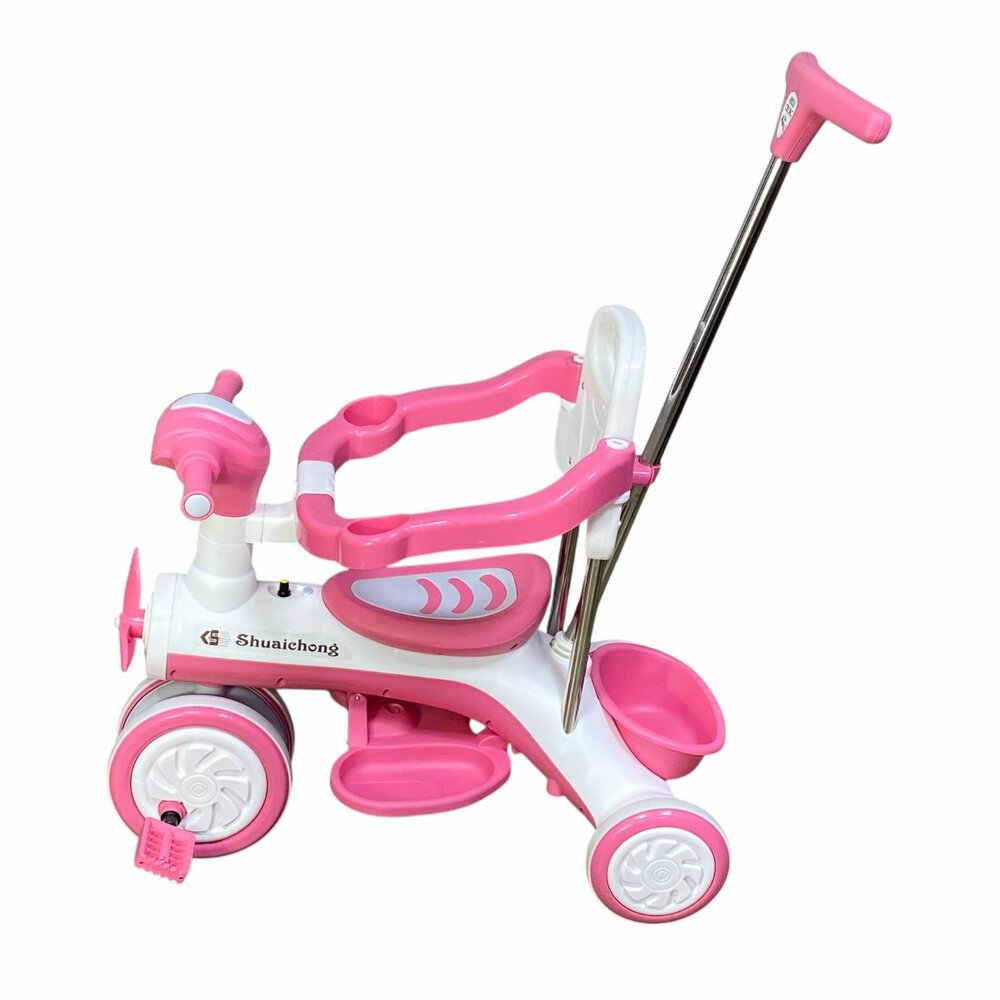 Kinder driewieler met duwstang - Muziek en Licht - Roze