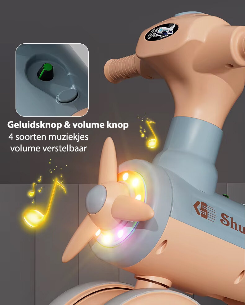 Kinder driewieler met duwstang - Muziek en Licht -Blauw&amp;Bruin