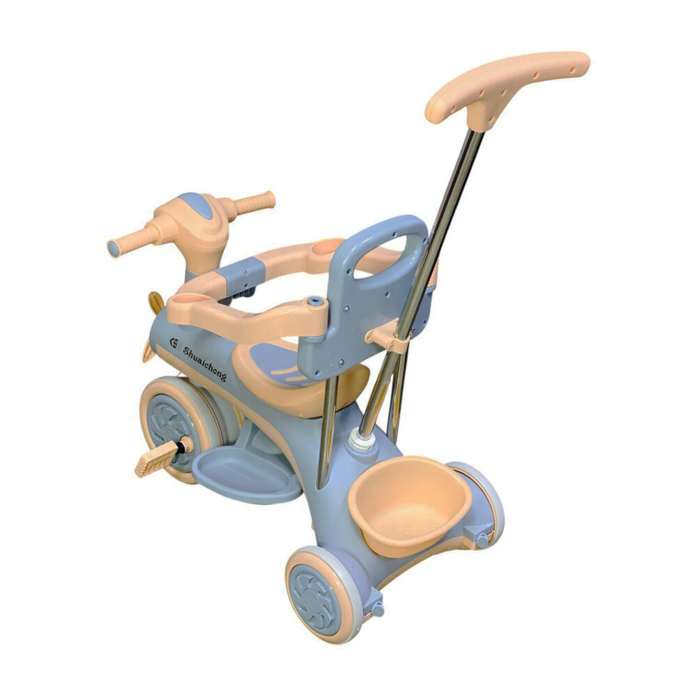 Kinder driewieler met duwstang - Muziek en Licht -Blauw&amp;Bruin