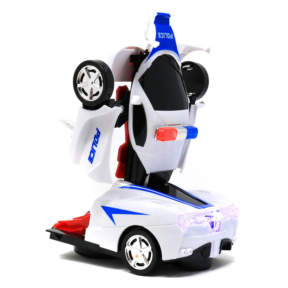 Robot Police Car 2 in 1 robot en auto transformer voertuig politie auto - led licht en geluid 22CM 