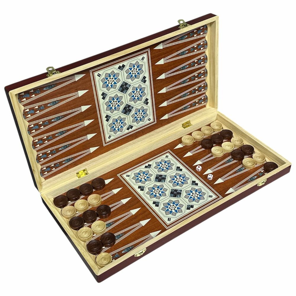 Chess - Schaken, Backgammon en Dammen - 3in1 set - 49X49CM - Hout - Opklapbaar bord