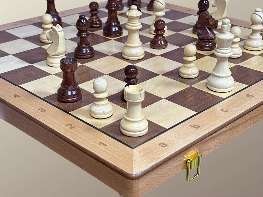 Houten Chess &amp; Dammen 2-in-1 - 52x52 cm - schaak set 