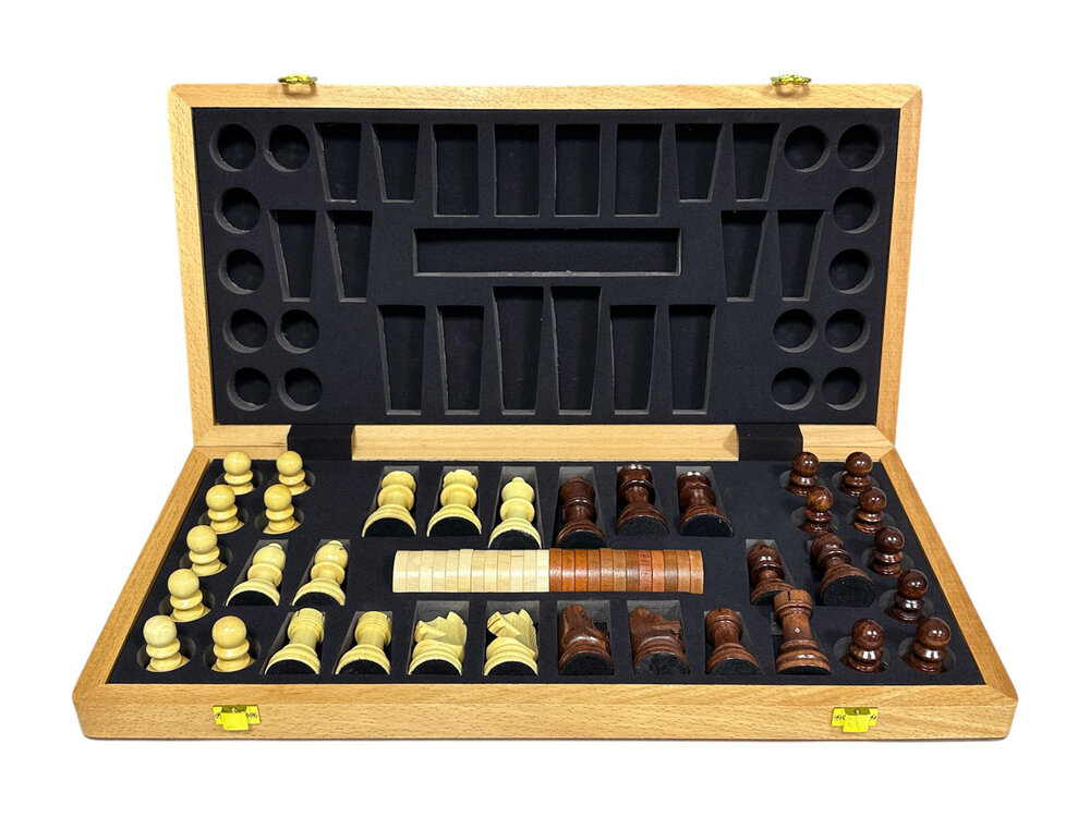 Houten Chess &amp; Dammen 2-in-1 - 52x52 cm - schaak set 